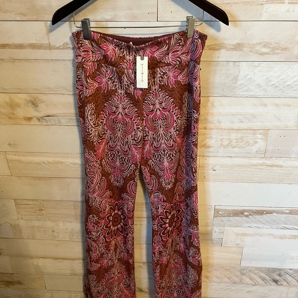 NWT Anthropologie size 10 Maria Pink and Brown Paisley Flare Pants - Picture 4 of 12